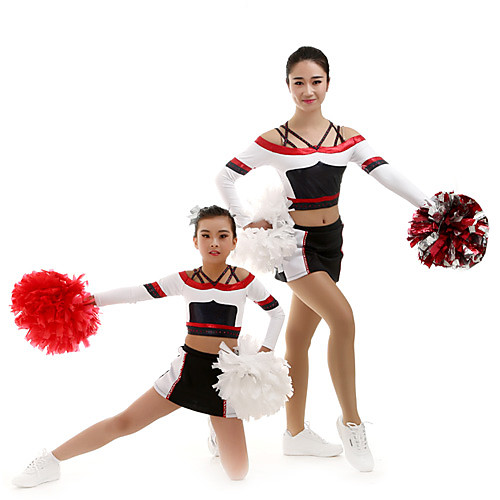

Cheerleader Costume Uniform Women's Girls' Kids Skirt Spandex High Elasticity Handmade Long Sleeve Competition Dance Rhythmic Gymnastics Gymnastics White