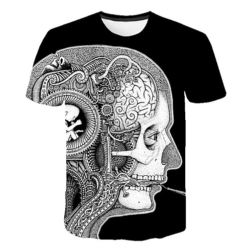 

Men's Daily Sports Street chic / Exaggerated T-shirt - Color Block / 3D / Skull Black & White, Print Black