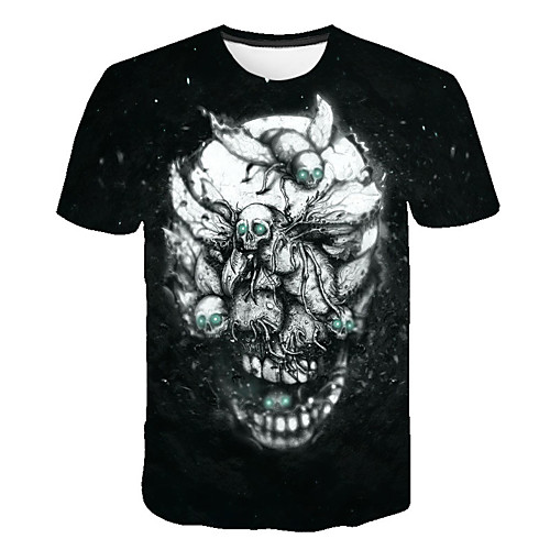 

Men's Daily Sports Street chic / Exaggerated T-shirt - 3D / Abstract / Skull Print Black