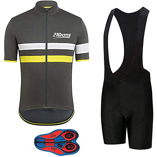 

21Grams Men's Short Sleeve Cycling Jersey with Bib Shorts Black / Yellow Stripes Bike Clothing Suit UV Resistant Breathable 3D Pad Quick Dry Sweat-wicking Sports Solid Color Mountain Bike MTB Road