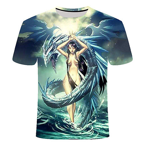 

Men's Daily Basic T-shirt - Cartoon Print Navy Blue