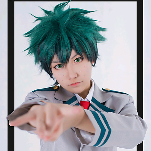 

My Hero Academia Boko No Hero Midoriya Izuku Cosplay Wigs Women's Asymmetrical 10 inch Heat Resistant Fiber Loose Curl Gradient Green Anime