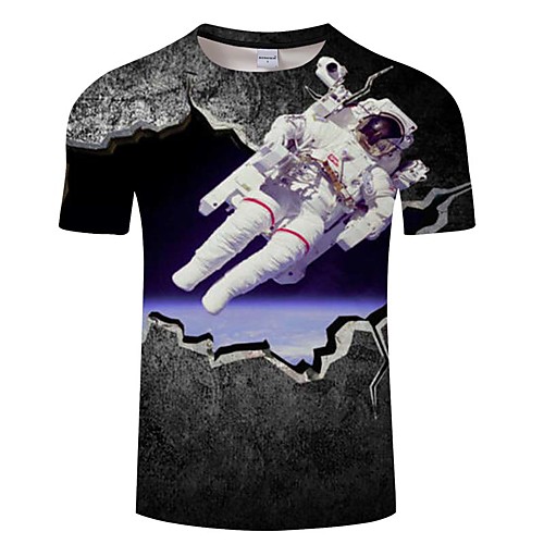 

Men's Daily Going out Basic T-shirt - Geometric / 3D / Portrait Print Black
