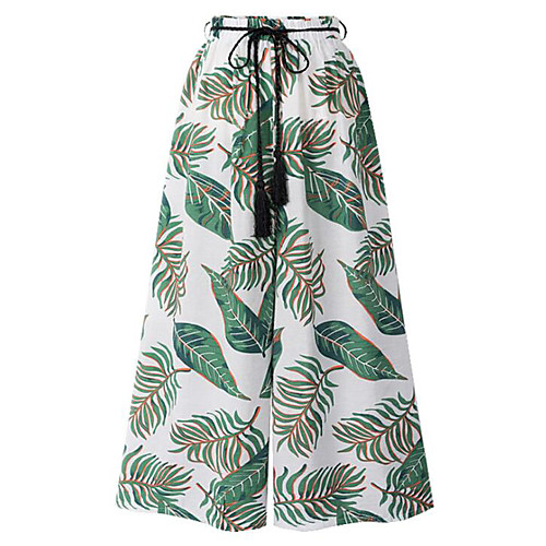 

Women's Basic Wide Leg Pants - Floral Blue White M L XL
