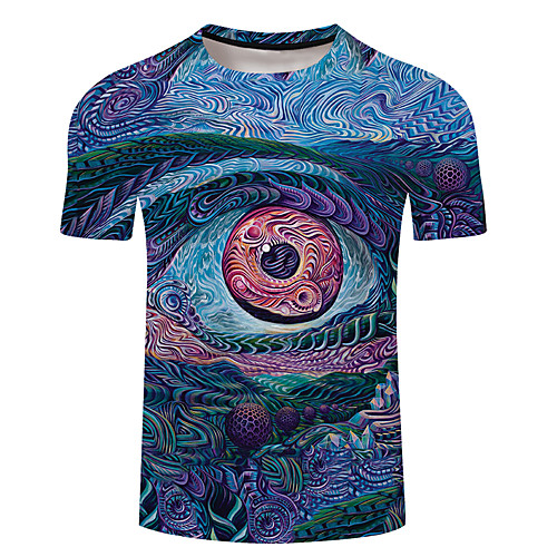 

Men's Daily Going out Basic T-shirt - Geometric / 3D / Graphic Print Royal Blue