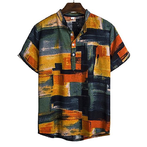 

Men's Daily Going out Basic / Elegant Shirt - Geometric / Abstract Print Rainbow