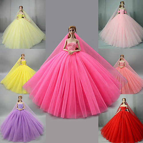 

Doll Dress Party / Evening Wedding For Barbiedoll Solid Color Light Yellow 4 pcs Set 7 Pcs Set Tulle Lace 1 X Doll Clothes For Girl's Doll Toy / Kids