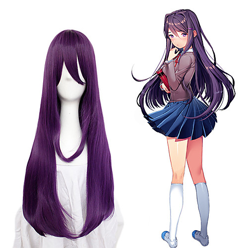 

Doki Doki Literature Club Yuri Cosplay Wigs Women's Asymmetrical 28 inch Heat Resistant Fiber kinky Straight Purple Purple Anime