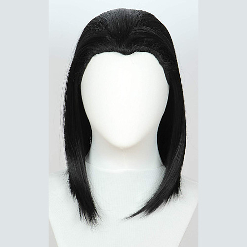 

Synthetic Wig kinky Straight Halloween Asymmetrical Wig Medium Length Natural Black Synthetic Hair 18 inch Women's Best Quality Black