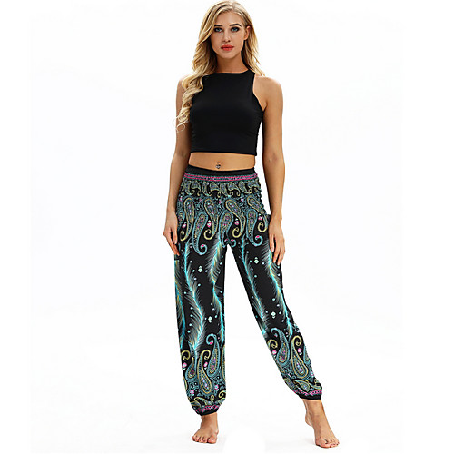

Women's Basic Legging - Geometric, Print Mid Waist Purple Yellow Green One-Size