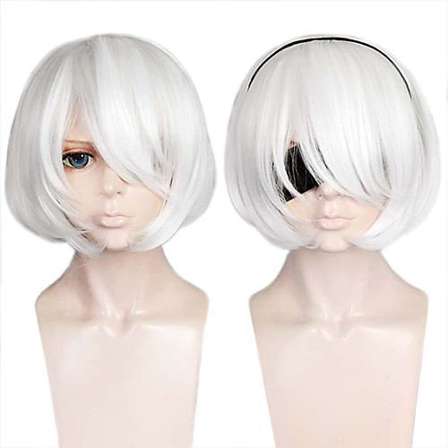 

NieR:Automata 2B Cosplay Wigs Women's Bob 12 inch Heat Resistant Fiber kinky Straight White White Anime