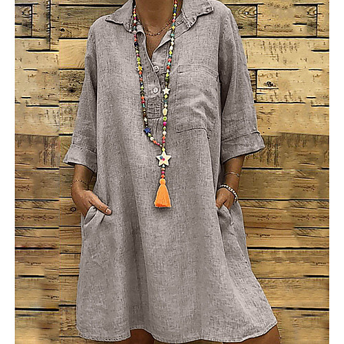 

Women's Blushing Pink Khaki Dress Shift Solid Color Shirt Collar S M Loose