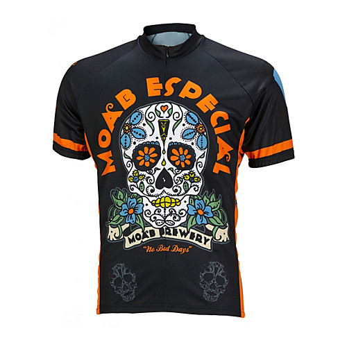 

21Grams Men's Short Sleeve Cycling Jersey 100% Polyester Black / Orange Skull Floral Botanical Bike Jersey Top Mountain Bike MTB Road Bike Cycling UV Resistant Breathable Quick Dry Sports Clothing