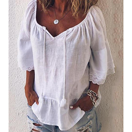 

Women's Solid Colored Oversized Blouse Daily V Neck White / Black / Red / Yellow / Blushing Pink