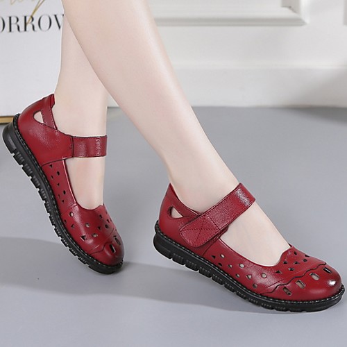 

Women's Sandals Flat Heel Round Toe Cowhide Spring & Summer Wine / Black