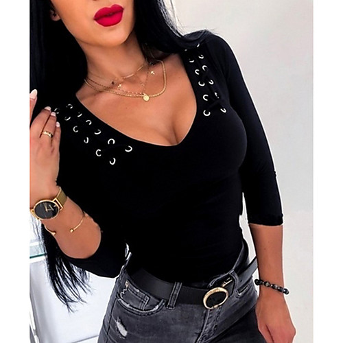 

Women's Daily T-shirt - Solid Colored Black