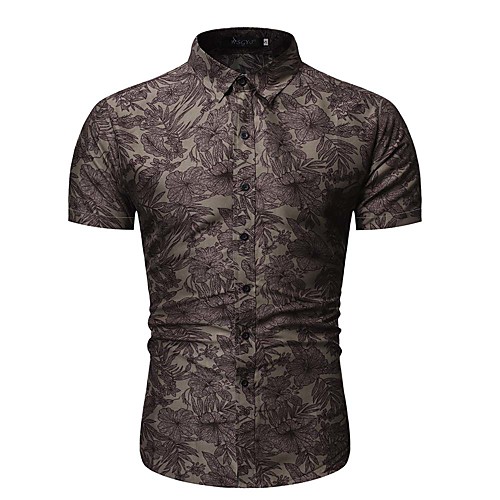 

Men's Party Going out Tropical Shirt - Floral / Geometric / Color Block Black & Gray / Daisy, Print Camel