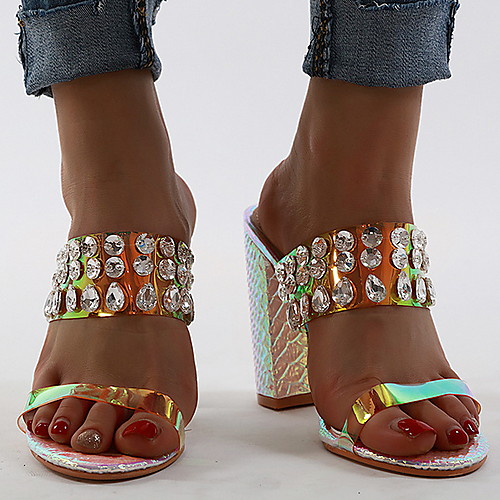

Women's Sandals Chunky Heel Open Toe PU Summer Gold / Black