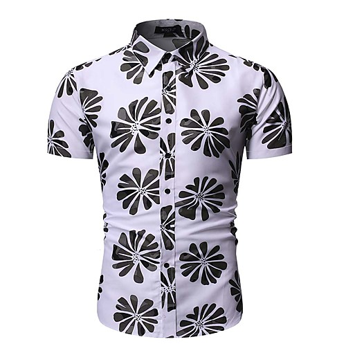 

Men's Daily Work Basic / Elegant Shirt - Floral / Geometric White