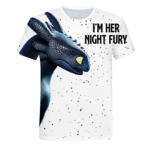

Men's Daily Going out Basic T-shirt - 3D / Animal / Letter Print White