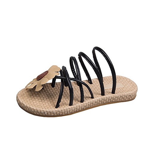 

Women's Slippers & Flip-Flops Flat Heel Open Toe PU Summer Black / Beige