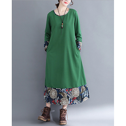 

Women's Green Blue Dress Shift Color Block M L Loose