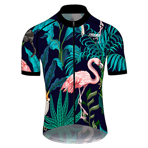 

21Grams Men's Short Sleeve Cycling Jersey 100% Polyester PinkGreen Flamingo Animal Floral Botanical Bike Jersey Top Mountain Bike MTB Road Bike Cycling UV Resistant Breathable Quick Dry Sports
