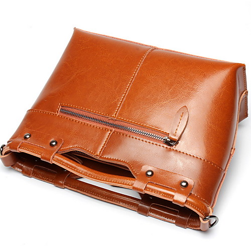 

Women's Zipper Cowhide Top Handle Bag Solid Color Wine / Brown / Black
