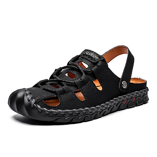 

Men's Leather / Cowhide Spring & Summer Casual Sandals Walking Shoes Breathable Light Brown / Dark Brown / Black