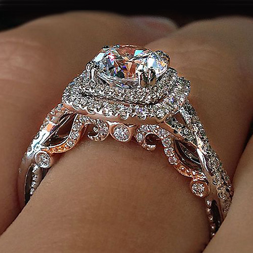 

Women's Ring Belle Ring AAA Cubic Zirconia 1pc White Copper Rose Gold Plated Silver-Plated Irregular Statement Luxury Party Evening Gift Jewelry Hollow Out Wearable