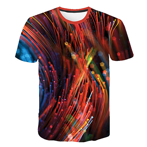 

Men's Daily Sports Street chic / Exaggerated T-shirt - Geometric / 3D / Rainbow Print Rainbow