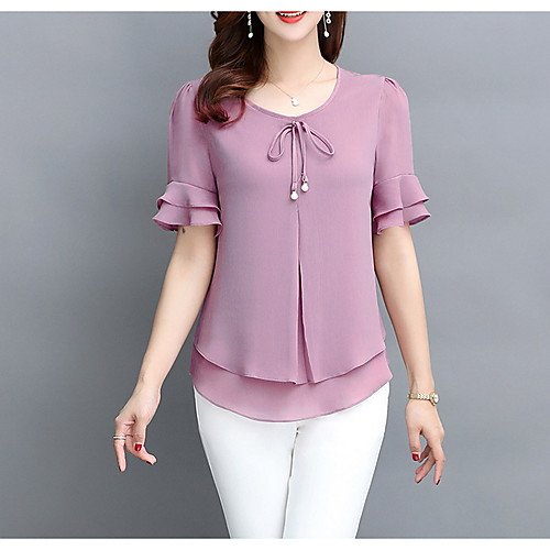 

Women's Solid Colored Shirt Daily Wine / Purple / Blushing Pink / Orange / Green / Royal Blue