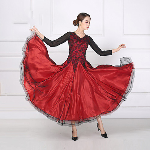 

Ballroom Dance Dresses Women's Training / Performance Mesh / Lace Split Joint Long Sleeve Dress