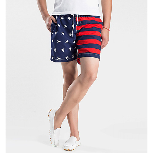 

Men's Sporty Basic Red Blue Swim Trunk Beach board shorts Swimwear Swimsuit - Striped Color Block Print M L XL Red