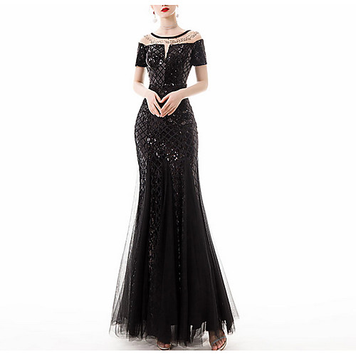 

Mermaid / Trumpet Illusion Neck Floor Length Polyester Sexy / Black Prom / Formal Evening Dress with Sequin / Appliques 2020