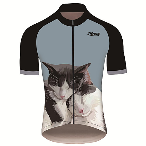 

21Grams Men's Short Sleeve Cycling Jersey Black / Blue Cat Animal Bike Jersey Top Mountain Bike MTB Road Bike Cycling UV Resistant Breathable Quick Dry Sports Clothing Apparel / Stretchy / Race Fit