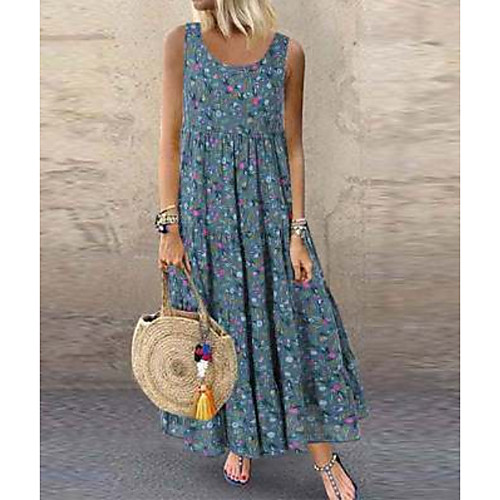 

Women's Maxi Yellow Orange Dress Loose Print S M Loose