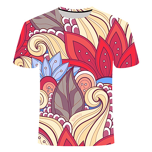 

Men's Daily Going out Basic T-shirt - Color Block / 3D / Abstract Print Rainbow