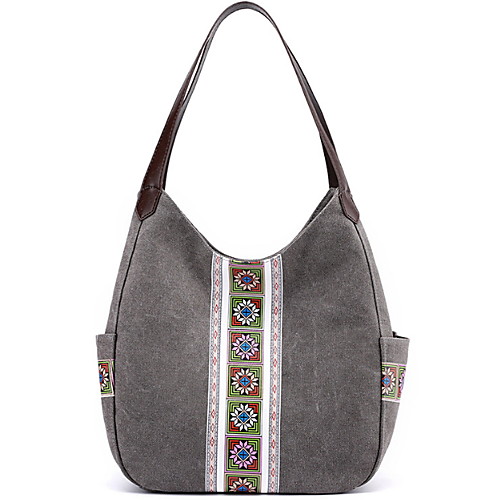 

Women's Zipper Canvas Top Handle Bag Solid Color Dark Brown / Black / Gray