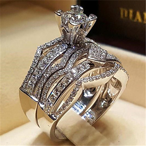 

Couple's Ring AAA Cubic Zirconia 1pc Silver Silver 2 Silver 4 Platinum Plated Alloy Stylish Wedding Gift Jewelry Cute