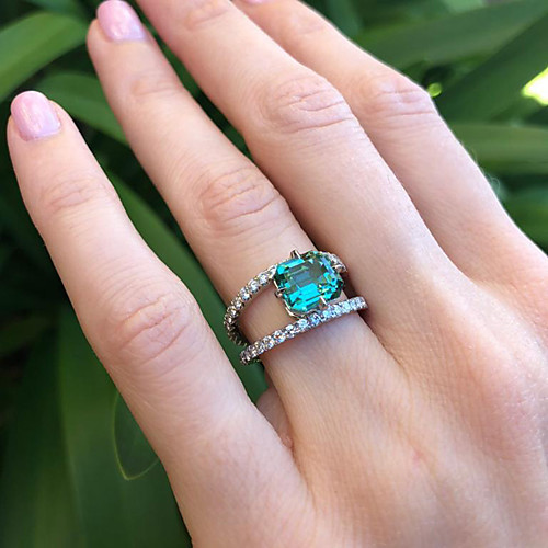 

Women's Ring Belle Ring AAA Cubic Zirconia 1pc Green Copper Silver-Plated Irregular Statement Luxury Party Evening Gift Jewelry Geometrical Wearable