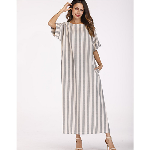 

Women's Maxi Gray Dress Shift Striped M L Loose