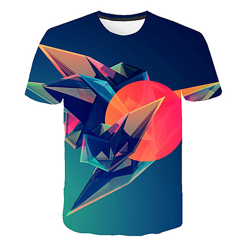 

Men's Daily Sports Street chic / Exaggerated T-shirt - Geometric / Color Block / 3D Print Rainbow