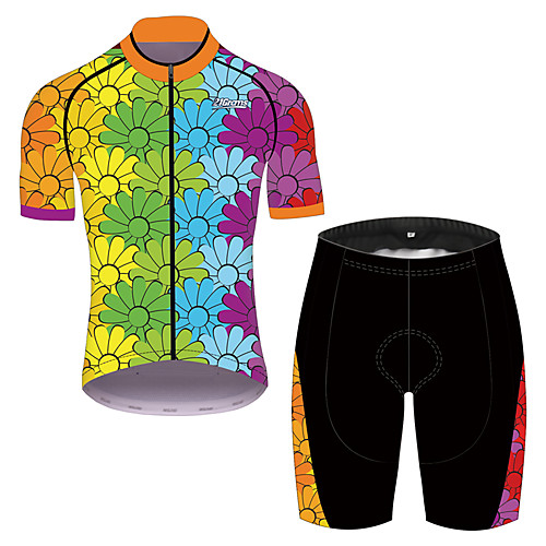 

21Grams Men's Short Sleeve Cycling Jersey with Shorts Black / Green Floral Botanical Bike Clothing Suit UV Resistant Breathable 3D Pad Quick Dry Sweat-wicking Sports Solid Color Mountain Bike MTB