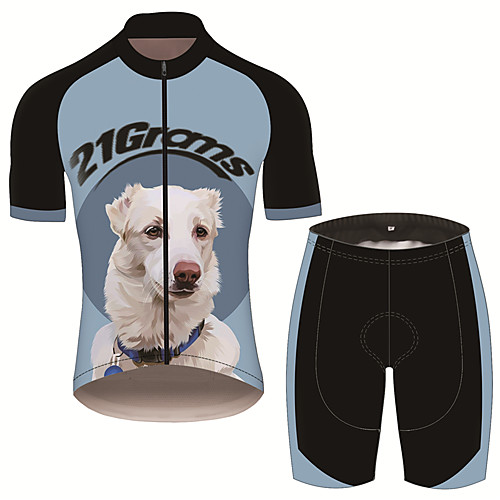

21Grams Men's Short Sleeve Cycling Jersey with Shorts Black / Blue Dog Animal Bike Clothing Suit UV Resistant Breathable 3D Pad Quick Dry Sweat-wicking Sports Dog Mountain Bike MTB Road Bike Cycling