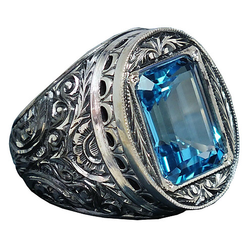 

Women's Ring Belle Ring AAA Cubic Zirconia 1pc Blue Copper Silver-Plated Irregular Statement Luxury Party Evening Gift Jewelry Hollow Out Flower Wearable