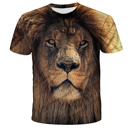 

Men's Daily Holiday Street chic / Exaggerated T-shirt - 3D / Tie Dye / Animal Lion, Print Rainbow