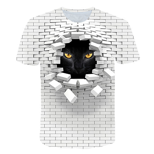 

Women's Daily Sports Basic / Exaggerated T-shirt - Color Block / 3D / Animal Black & White / Cat, Print White