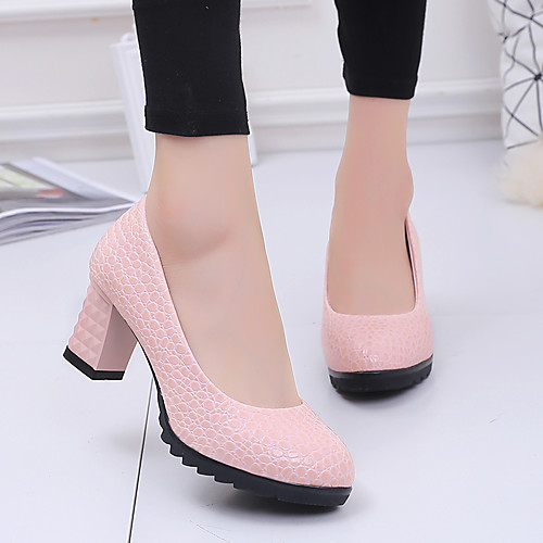 

Women's Heels Chunky Heel Round Toe PU Minimalism Spring & Summer Black / White / Pink