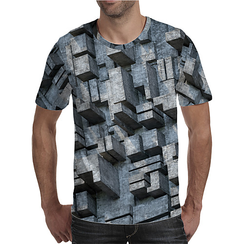 

Men's Holiday Going out Street chic / Exaggerated T-shirt - Geometric / Color Block / 3D Print Rainbow